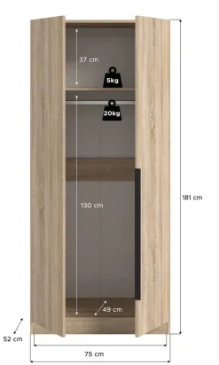 Kleiderschrank KOPENHAGEN Eiche Sonoma Nachbildung B/H/T: ca. 80x181x52 cm