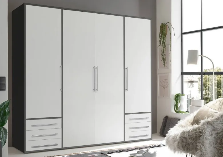 Kleiderschrank Lyss Graphit weiß B/H/T: ca. 205x194x58 cm