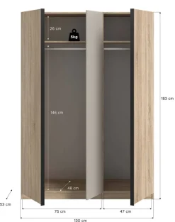 Kleiderschrank OAKLAND Eiche Sonoma Nachbildung Cashmere B/H/T: ca. 130x183x53 cm