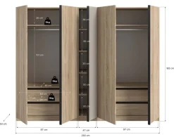 Kleiderschrank OAKLAND Eiche Sonoma Nachbildung Cashmere B/H/T: ca. 230x183x53 cm
