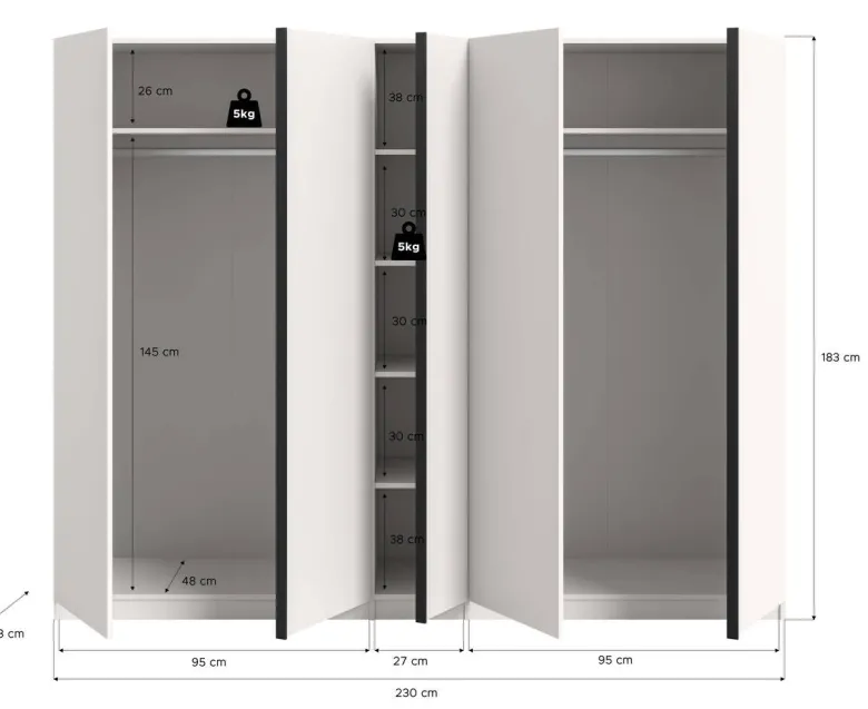 Kleiderschrank OAKLAND weiß B/H/T: ca. 230x183x53 cm