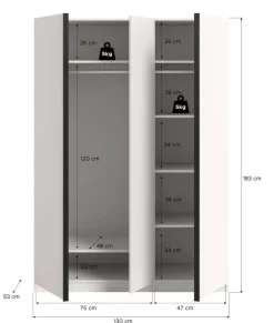 Kleiderschrank OAKLAND weiß B/H/T: ca. 130x183x53 cm