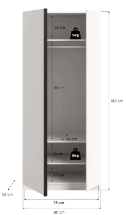 Kleiderschrank OAKLAND weiß B/H/T: ca. 80x183x53 cm