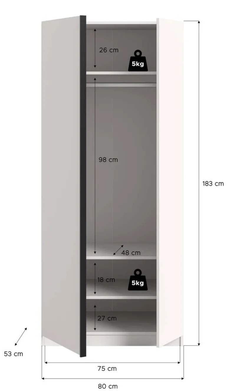 Kleiderschrank OAKLAND weiß B/H/T: ca. 80x183x53 cm