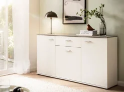 Kommode Alanis weiß matt Beton Optik B/H/T: ca. 150x80x34 cm