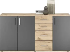 Kommode BC 1040 Eiche Viking Nachbildung dunkelgrau B/H/T: ca. 160x84x35 cm