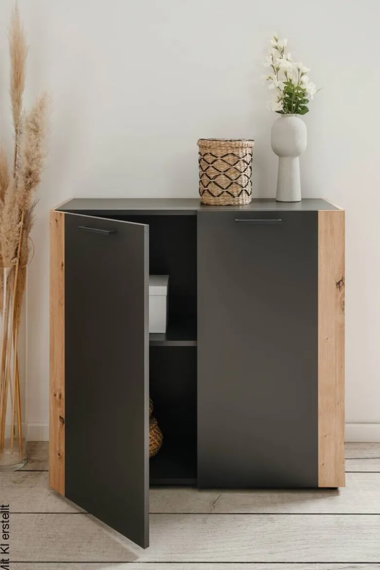 Kommode Cento anthrazit Eiche Artisan Oak Nachbildung B/H/T: ca. 89x83x35 cm