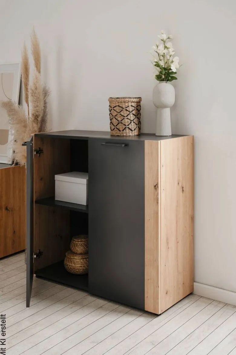 Kommode Cento anthrazit Eiche Artisan Oak Nachbildung B/H/T: ca. 89x83x35 cm