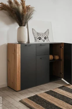 Kommode Cento anthrazit Eiche Artisan Oak Nachbildung B/H/T: ca. 126x83x35 cm