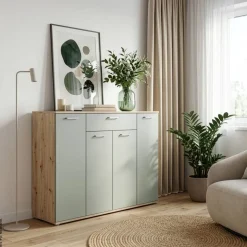 Kommode Eiche Artisan Nachbildung salbei B/H/T: ca. 139x121x35 cm