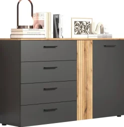Kommode Esteban anthrazit Eiche Evoke Coast Nachbildung B/H/T: ca. 139x86x38 cm