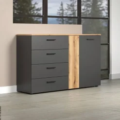 Kommode Esteban anthrazit Eiche Evoke Coast Nachbildung B/H/T: ca. 139x86x38 cm