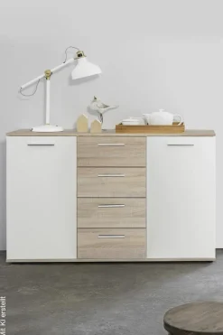 Kommode Jacky 2 Eiche Artisan Nachbildung weiß B/H/T: ca. 120x85x35 cm