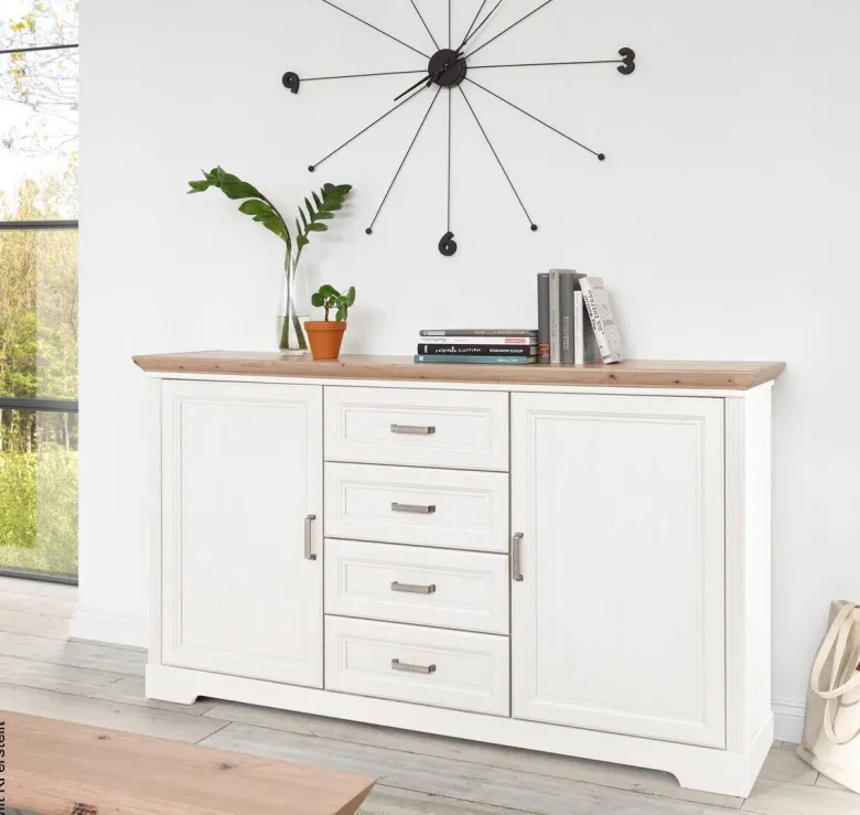 Kommode Jasmin Eiche Artisan Nachbildung weiß Pinie Nachbildung B/H/T: ca. 164x90x41 cm