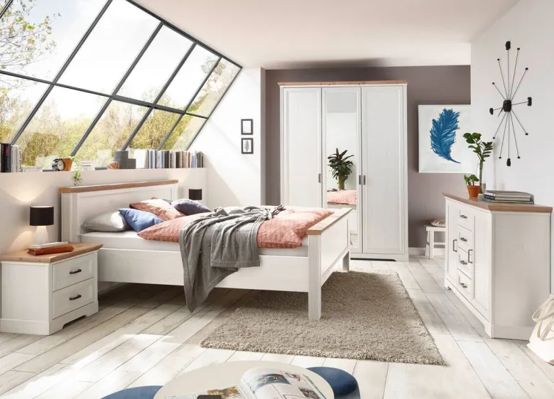 Kommode Jasmin Eiche Artisan Nachbildung weiß Pinie Nachbildung B/H/T: ca. 164x90x41 cm