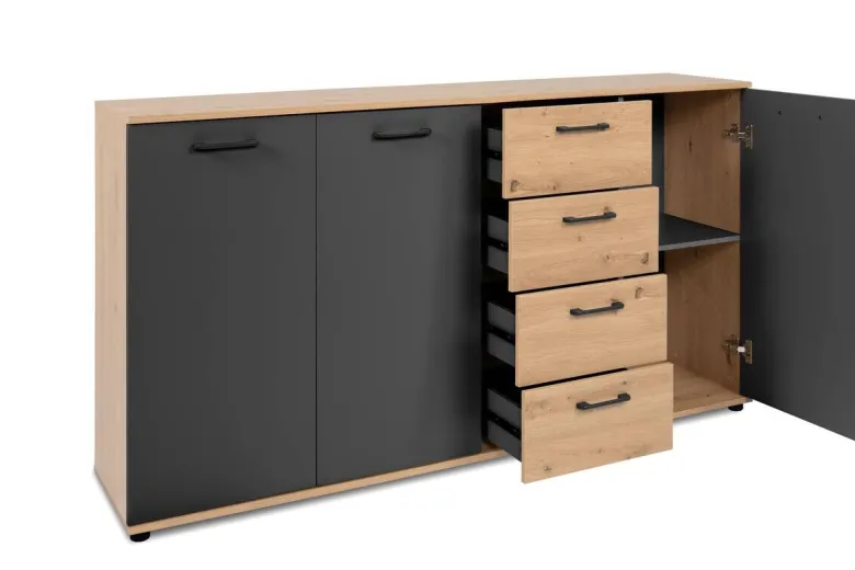 Kommode Kerry 51B Eiche Artisan Nachbildung anthrazit B/H/T: ca. 160x85x35 cm