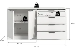 Kommode KOPENHAGEN weiß B/H/T: ca. 148x80x35 cm