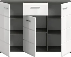 Kommode SALSA Rauchsilber Nachbildung weiß Hochglanz B/H/T: ca. 120x85x37 cm