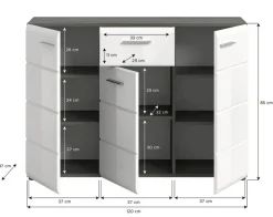 Kommode SALSA Rauchsilber Nachbildung weiß Hochglanz B/H/T: ca. 120x85x37 cm