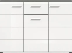 Kommode SALSA Rauchsilber Nachbildung weiß Hochglanz B/H/T: ca. 120x85x37 cm