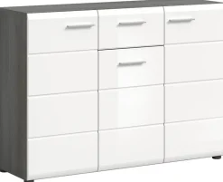 Kommode SALSA Rauchsilber Nachbildung weiß Hochglanz B/H/T: ca. 120x85x37 cm