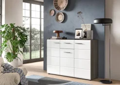 Kommode SALSA Rauchsilber Nachbildung weiß Hochglanz B/H/T: ca. 120x85x37 cm