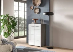 Kommode SALSA Rauchsilber Nachbildung weiß Hochglanz B/H/T: ca. 60x85x37 cm