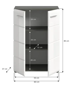 Kommode SALSA Rauchsilber Nachbildung weiß Hochglanz B/H/T: ca. 60x85x37 cm