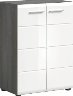 Kommode SALSA Rauchsilber Nachbildung weiß Hochglanz B/H/T: ca. 60x85x37 cm