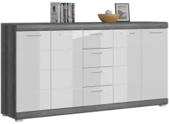 Kommode SCOUT Rauchsilber Nachbildung weiß Hochglanz B/H/T: ca. 165x85x37 cm