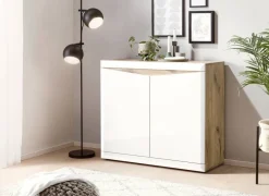 Kommode Tampa Eiche Viking Nachbildung weiß Hochglanz B/H/T: ca. 100x86x40 cm