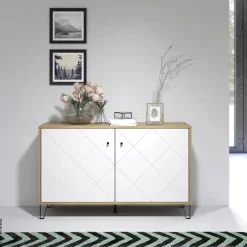 Kommode Touch Eiche Artisan Nachbildung weiß matt B/H/T: ca. 123x76x40 cm