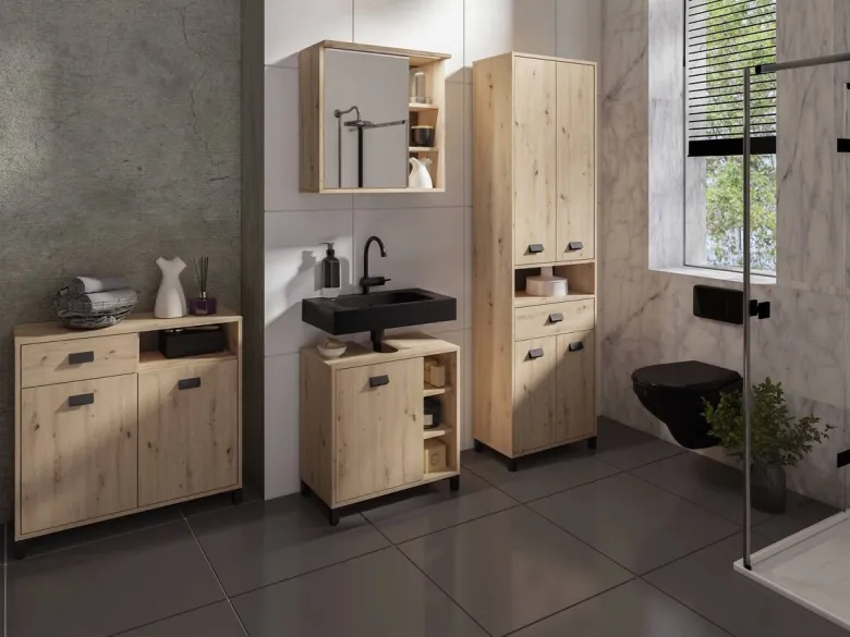 Kommode WELLNESS Eiche Artisan Nachbildung schwarz schwarz anthrazit B/H/T: ca. 80,5x77,5x31 cm