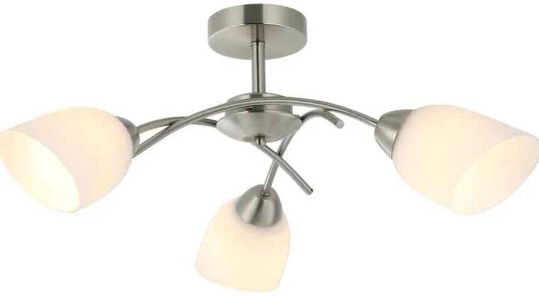 Lamkur Deckenleuchte Donna nickel Metall Glas H/L: ca. 25x51 cm E27 3 Brennstellen