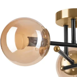 Lamkur Deckenleuchte Malena schwarz gold Glas Holz Kunststoff H/L: ca. 19x39 cm E14 3 Brennstellen