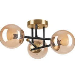 Lamkur Deckenleuchte Malena schwarz gold Glas Holz Kunststoff H/L: ca. 19x39 cm E14 3 Brennstellen