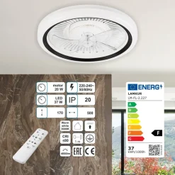 Lamkur LED-Deckenventilator FALCO 49908 schwarz weiß H/L: ca. 17x50 cm max. 40 W