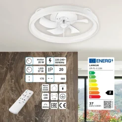 Lamkur LED-Deckenventilator Falco weiß H/L: ca. 17x50 cm 4 Brennstellen