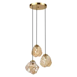 Lamkur Pendelleuchte weiß amber Stahl Glas B/H/L: ca. 47x120x47 cm E14 3 Brennstellen