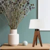 Lamkur Tischlampe Eiche hellbraun Stahl Holz B/H/L: ca. 34x38x38 cm E27 1 Brennstellen