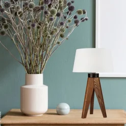 Lamkur Tischlampe Eiche hellbraun Stahl Holz B/H/L: ca. 34x38x38 cm E27 1 Brennstellen