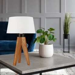 Lamkur Tischlampe Eiche rustikal Holz Stahl B/H/L: ca. 34x38x38 cm E27 1 Brennstellen