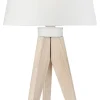 Lamkur Tischlampe weiß Holz Stahl B/H/L: ca. 34x38x38 cm E27 1 Brennstellen