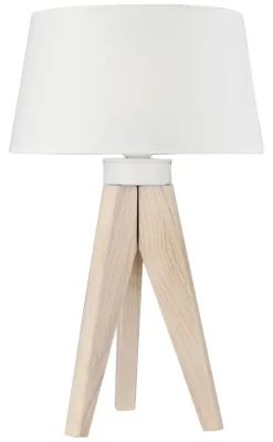 Lamkur Tischlampe weiß Holz Stahl B/H/L: ca. 34x38x38 cm E27 1 Brennstellen