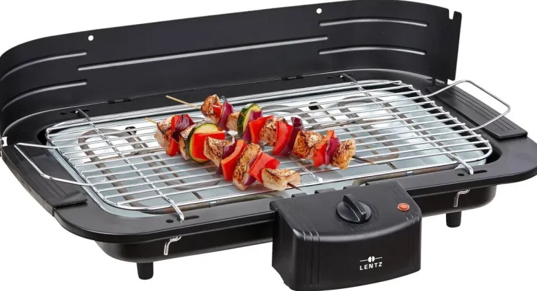 LENTZ Elektrogrill schwarz Edelstahl Metall B/L: ca. 22x38 cm