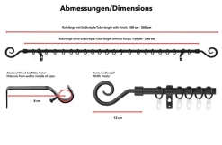 LICHTBLICK Gardinenstange Kringel schwarz Metall D: ca. 0,16 cm ausziehbar von ca. 130 bis 240 cm 1.0 Läufe
