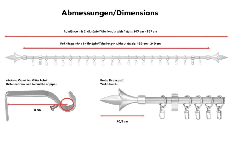 LICHTBLICK Gardinenstange Lilie silber Metall D: ca. 0,16 cm ausziehbar von ca. 130 bis 240 cm 1.0 Läufe
