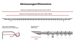 LICHTBLICK Gardinenstange Lipstick Edelstahloptik Metall D: ca. 2 cm ausziehbar von ca. 130 bis 240 cm 1.0 Läufe