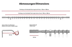 LICHTBLICK Gardinenstange Zylinder Edelstahloptik Metall D: ca. 2 cm ausziehbar von ca. 130 bis 240 cm 1.0 Läufe
