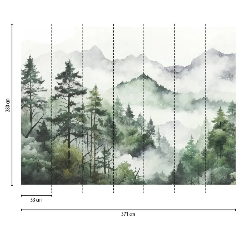 Livingwalls Fototapete Berge grün weiß grau B/L: ca. 280x371 cm